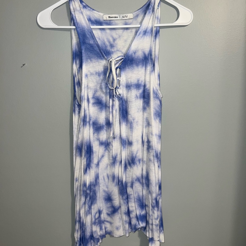 Bluenotes Blue and White Lace-Up Top